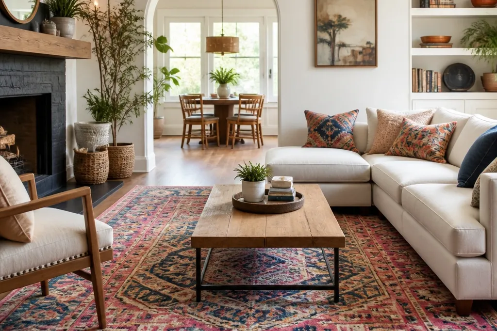Colorful rugs in living room ideas