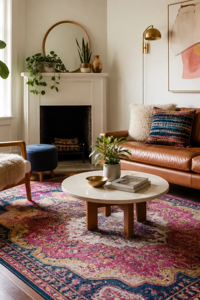 Colorful rugs in living room ideas