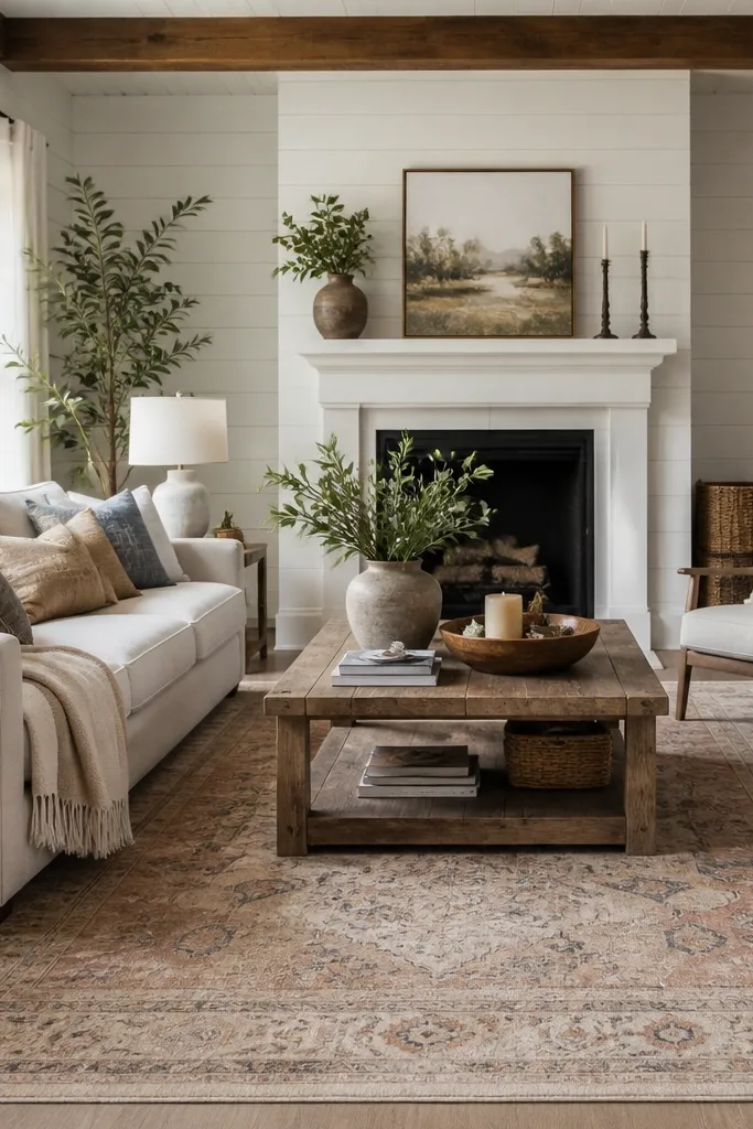Cozy farmhouse rugs living room ideas