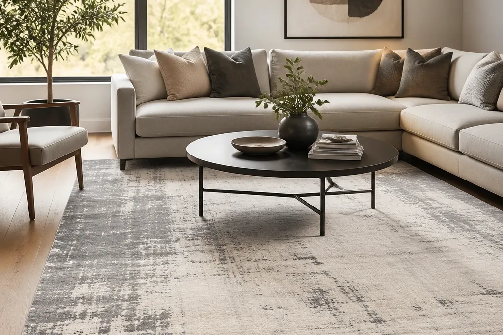 Modern rugs on hardwood floor in living room