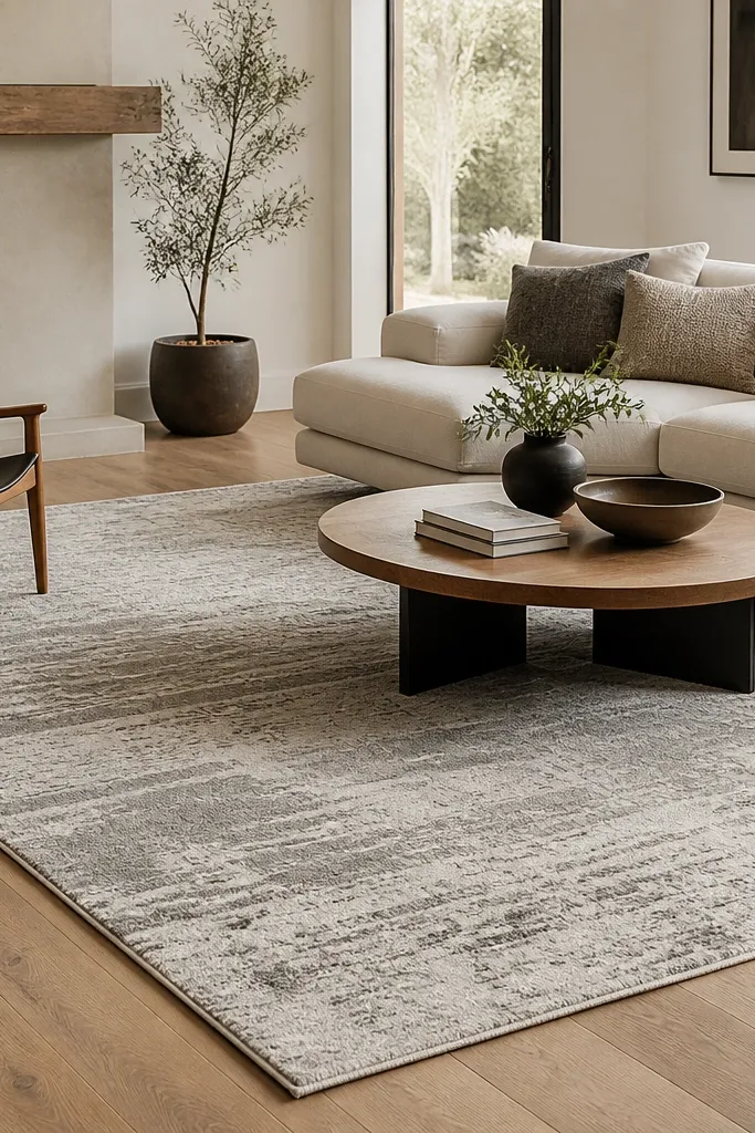 Modern rugs on hardwood floor in living room