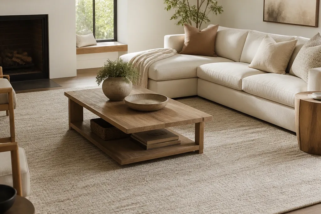 Cozy neutral area rugs in living room