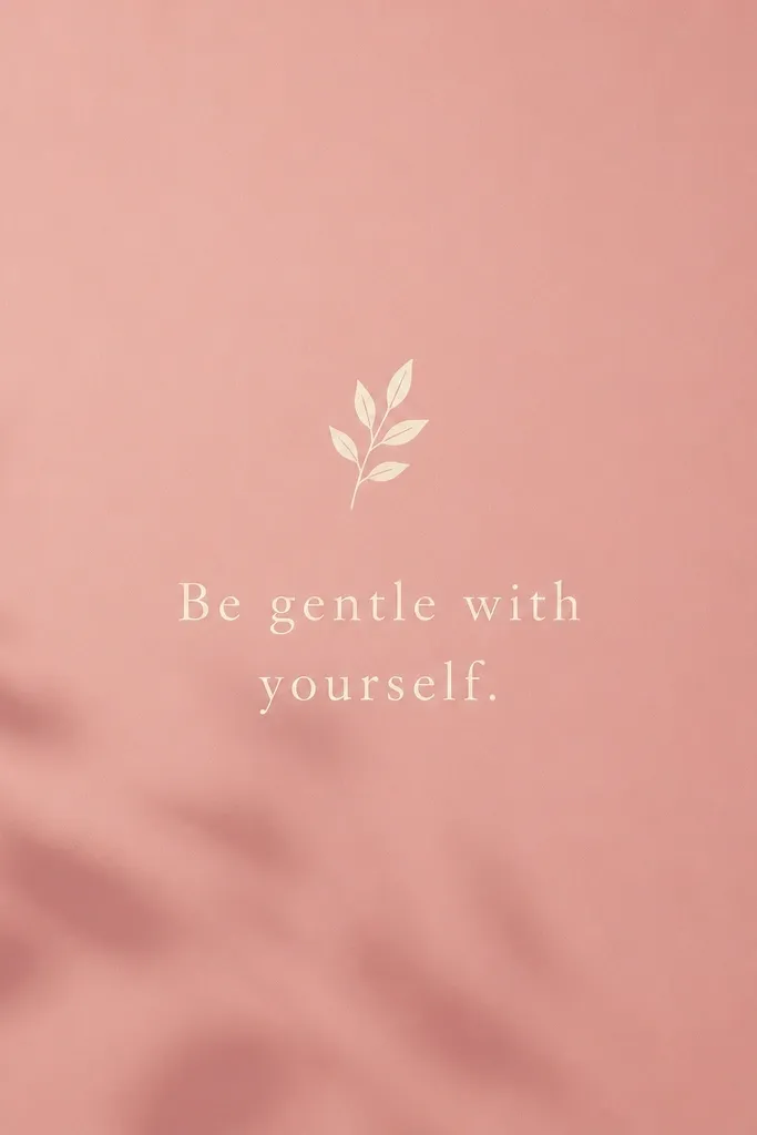 A widget with a rose-pink background and a quote in the center. The quote is short, with a small leaf icon above it. Text is cream-colored and spaced with lots of breathing room.