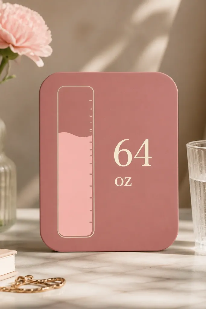 A widget with a dusty rose background and a vertical water level graphic. The water fill is a lighter pink. There's a number in cream text showing ounces or cups.