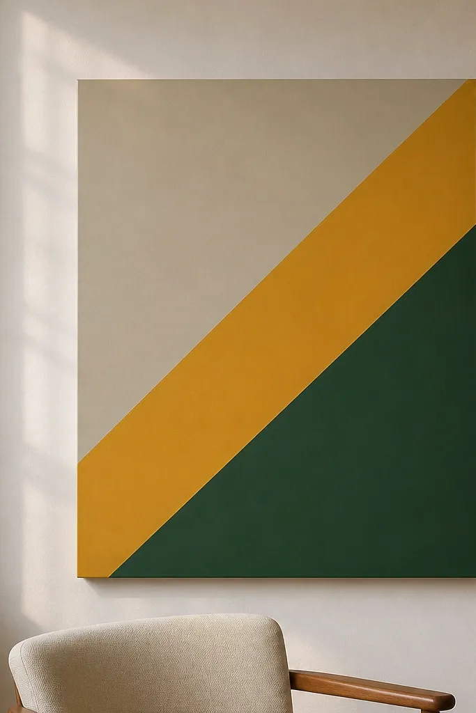 3-color geometric shapes painted on a white board with sharp tape edges