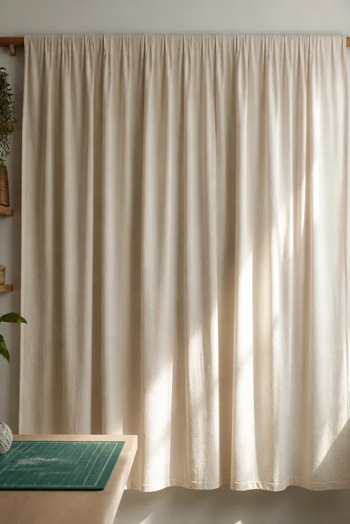 Large fabric wall hanging hung from a wooden dowel with clean folds