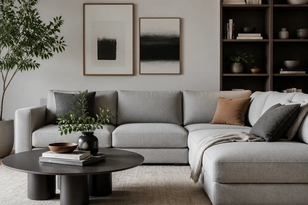 Grey modern l shape sofa living room styling