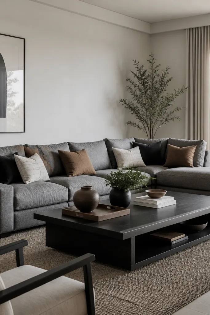 Grey modern l shape sofa living room styling