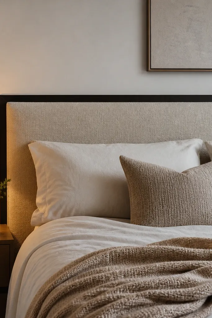 Matte black accent wall with a thin recessed shadow gap and white bedding