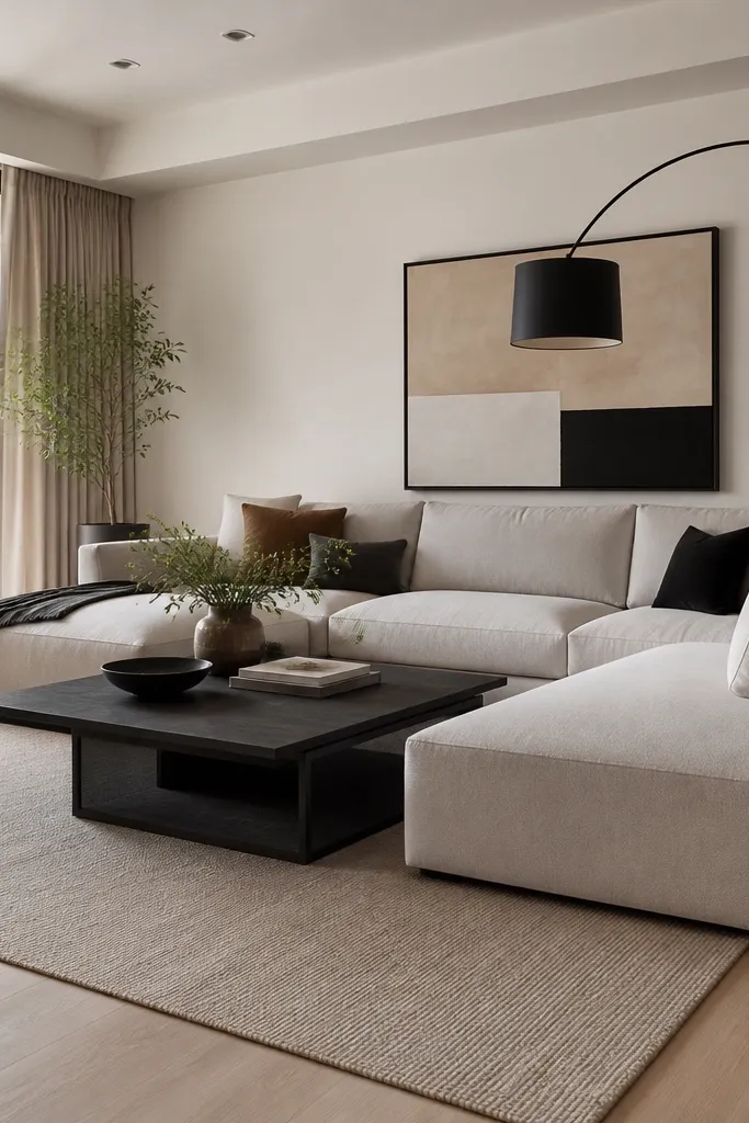 Modern minimalist l shape sofa living room layout