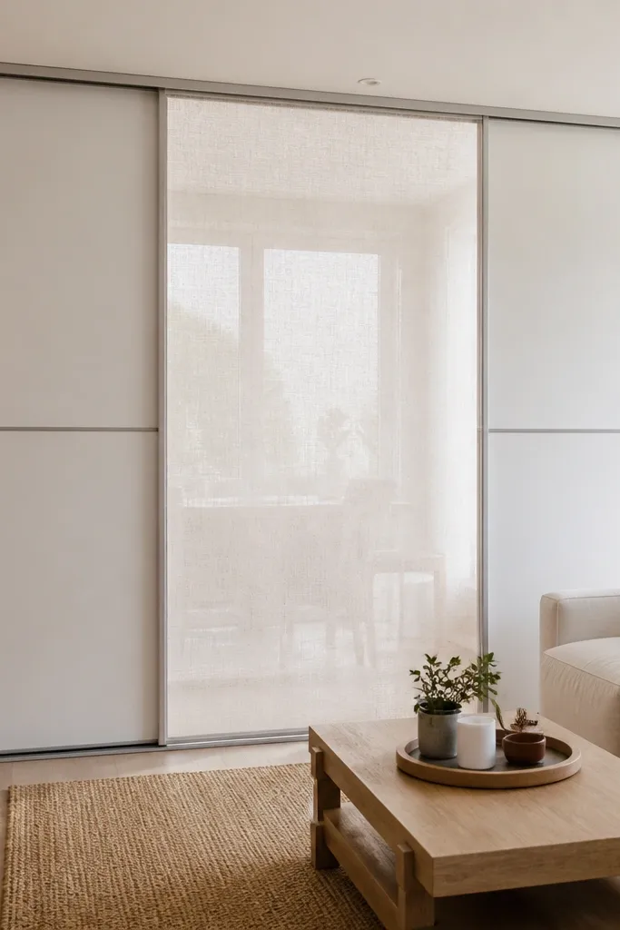 Sliding divider panels with a sheer center section