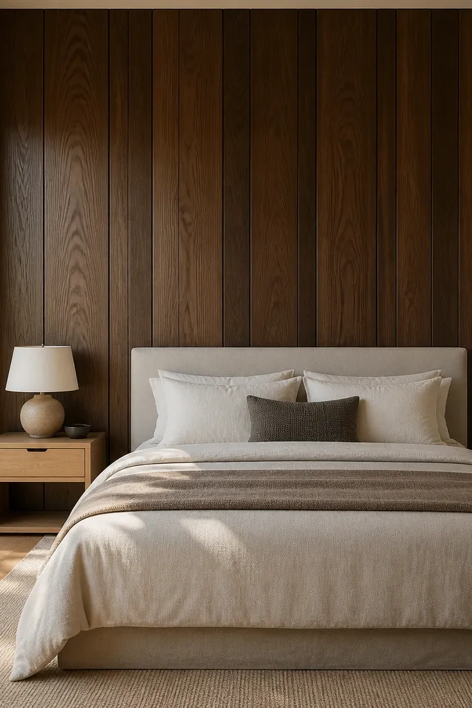 Bed centered on a 3x4 wall with a slim nightstand and matching wall art above