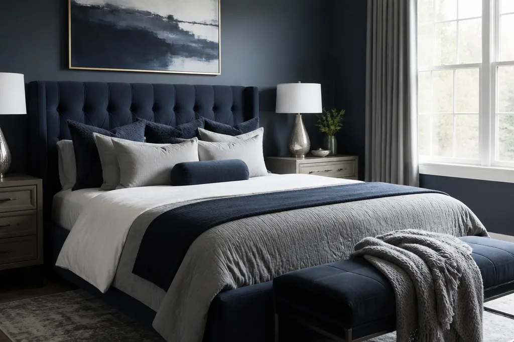 Modern Navy Blue and Grey Bedroom Ideas