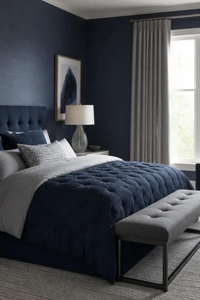 Modern Navy Blue and Grey Bedroom Ideas