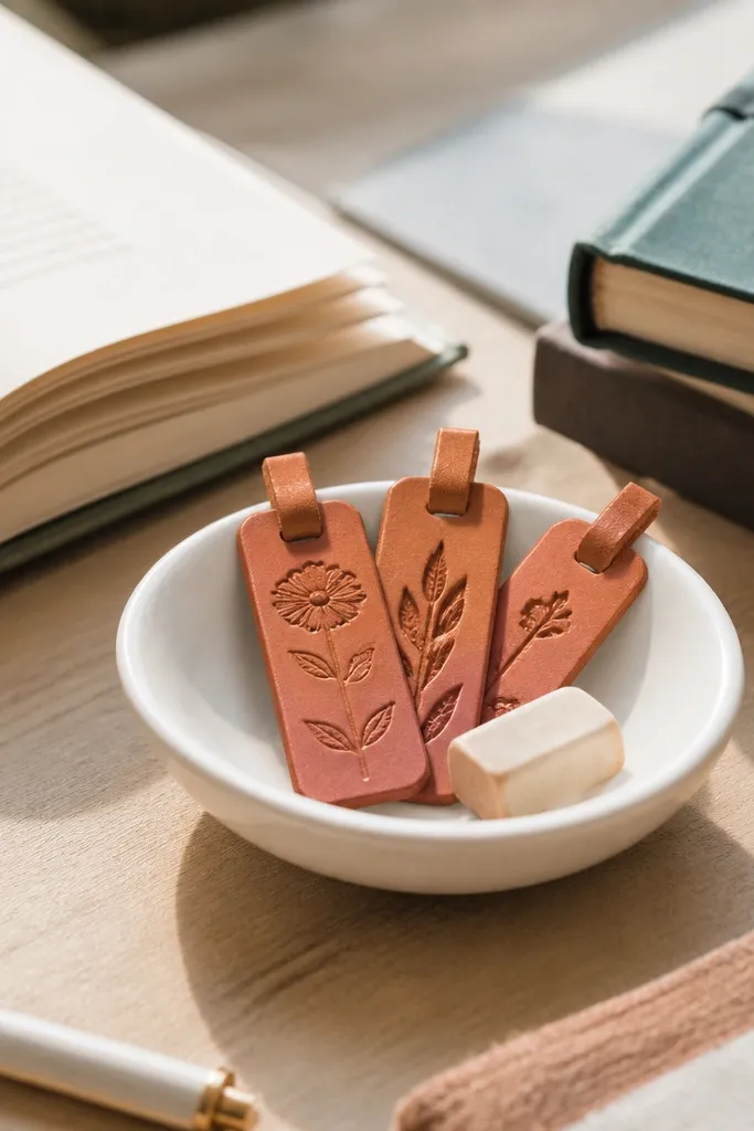 White porcelain tray with terracotta clips and a small stack of books