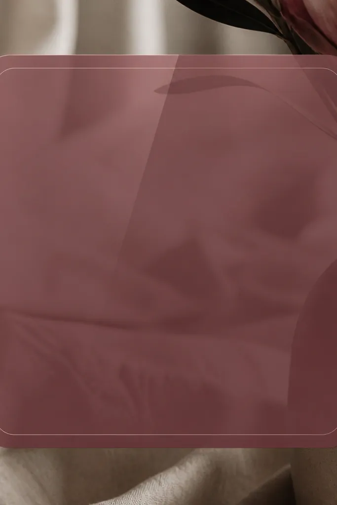 A home screen widget with a dark rosewood pink translucent panel, thin white border lines, and small black serif text inside. The corners are rounded and the panel has a subtle glass shine.