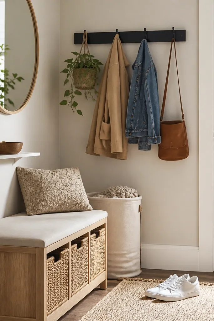 Renters-Friendly No Drill Mudroom Ideas Entryway