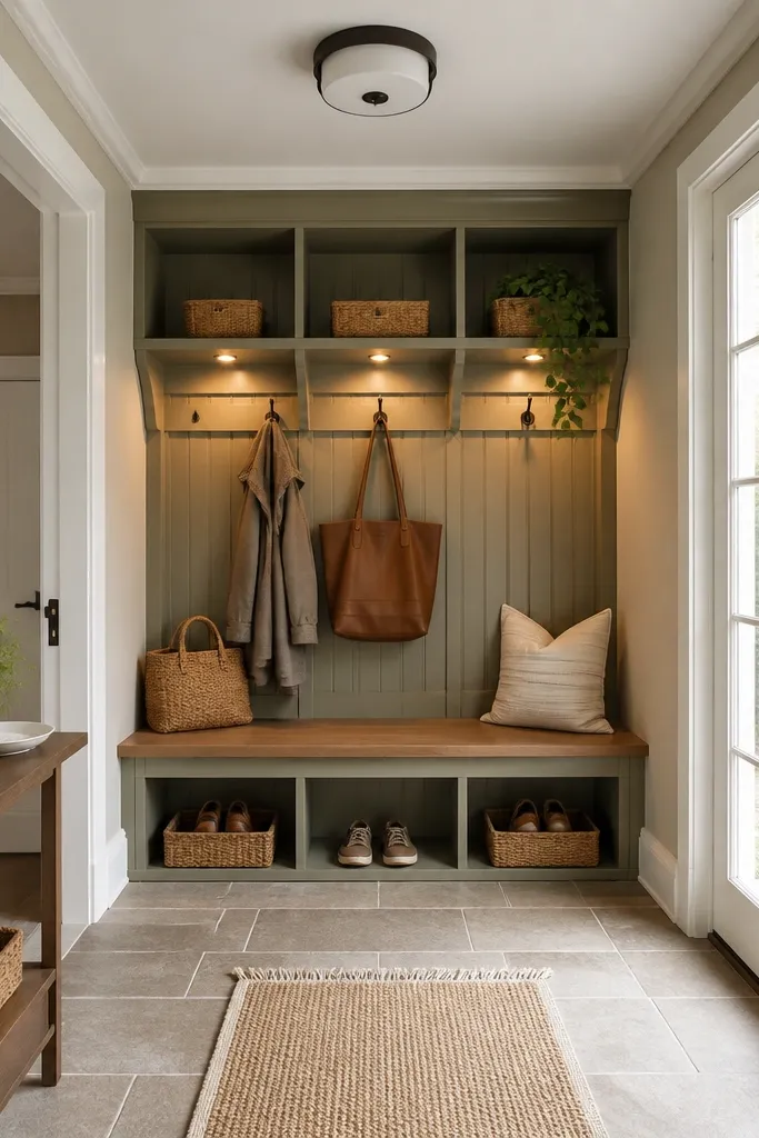 With Storage and Lights Mudroom Ideas Entryway
