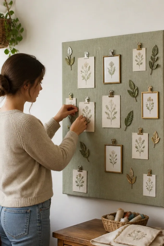 Matte magnetic board with botanical magnets and small paper pattern holders