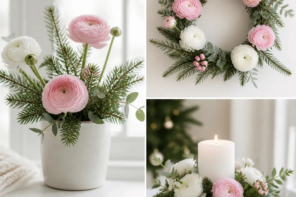 Seasonal evergreen pink and white widget ideas