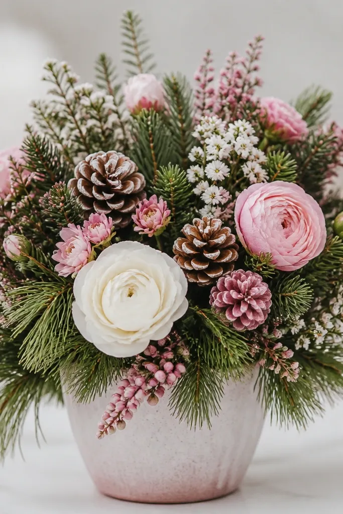 Seasonal evergreen pink and white widget ideas