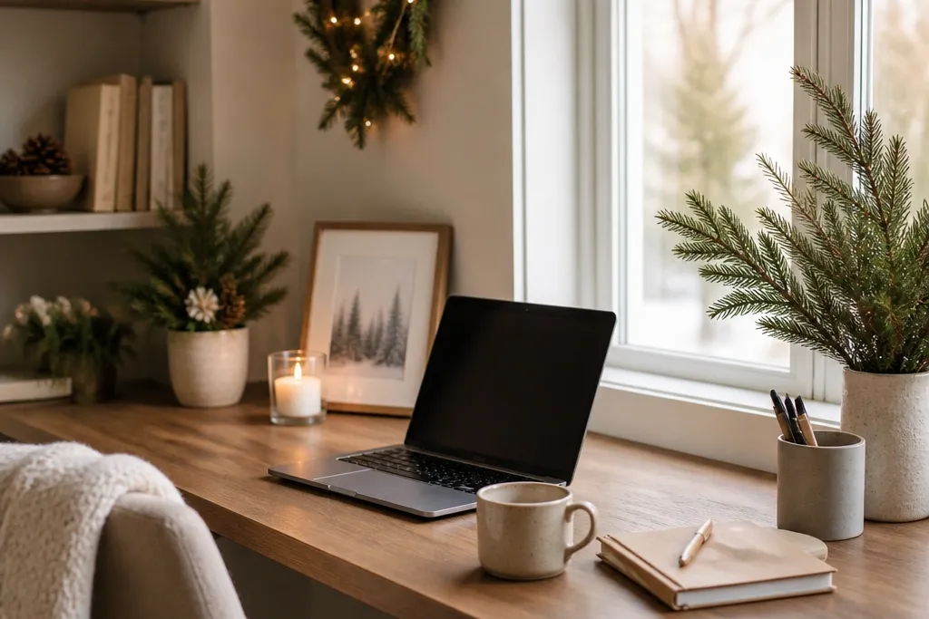 Seasonal evergreen work from home set up ideas