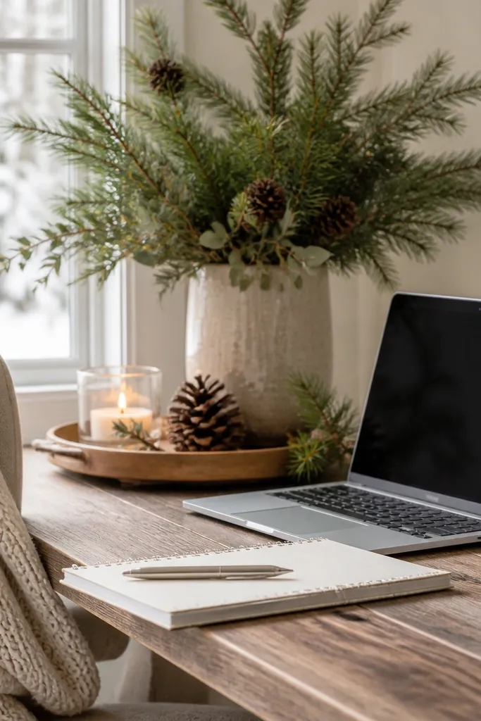 Seasonal evergreen work from home set up ideas