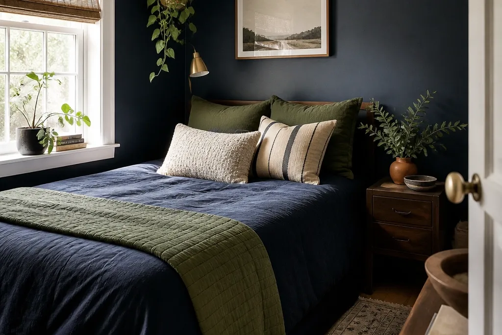 Small Space Navy Blue and Green Bedroom Ideas