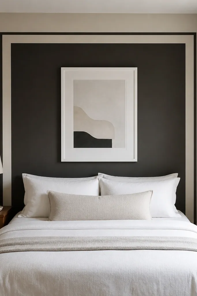Dark inner rectangle framing a lighter wall behind a bed