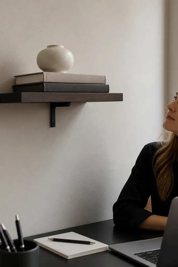 Small floating wall shelf holding a single stack of books and a ceramic bowl