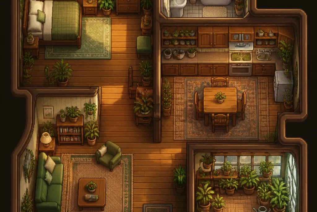 Stardew valley house interior retro ideas with plants