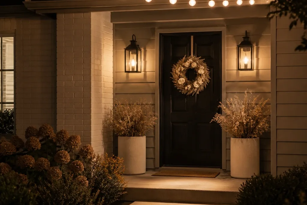 Themed Front Porch Decor With Lights