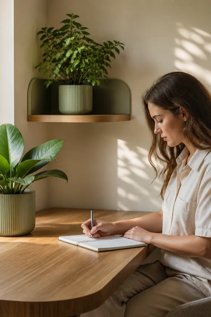 Two-tier plant setup with leafy greens on a small shelf near desk