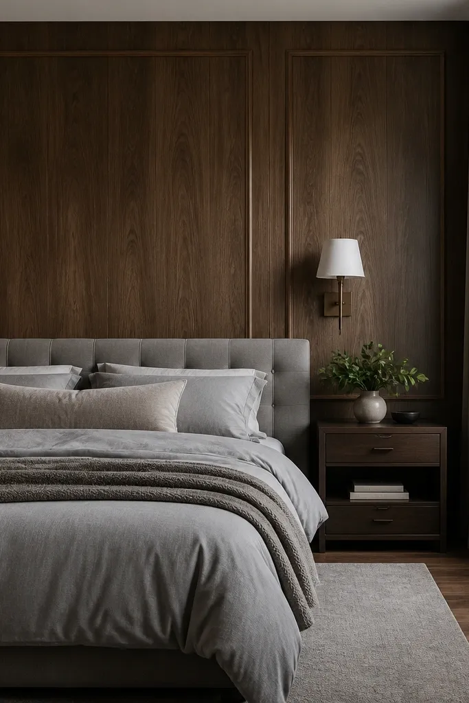 Walnut veneer accent wall with a thin border trim