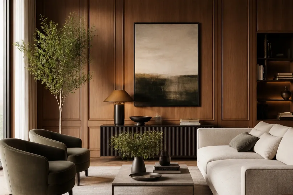 Aesthetic wood panel walls living room ideas