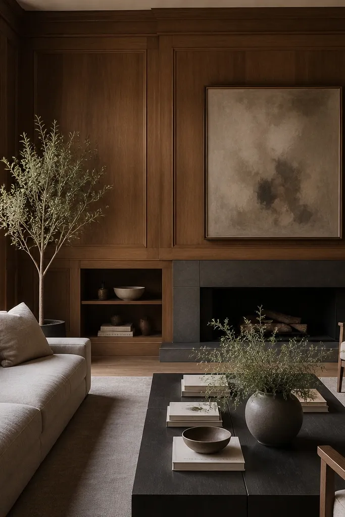 Aesthetic wood panel walls living room ideas