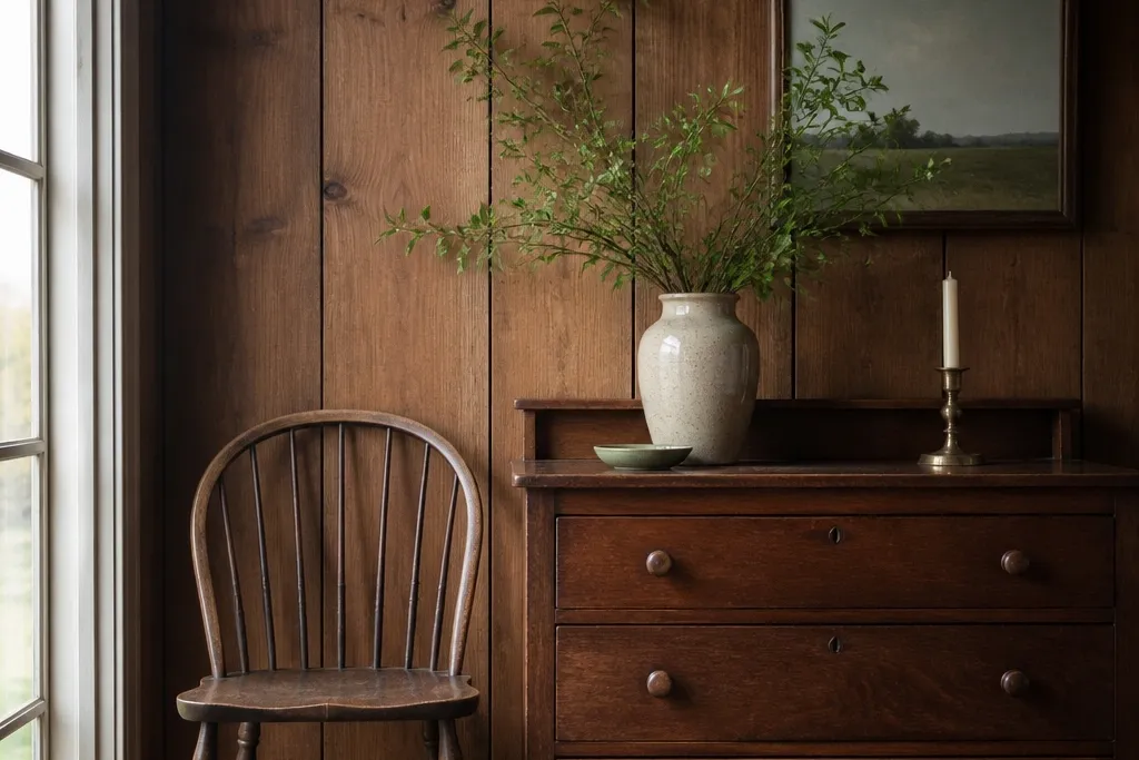 Year-round decor for old wood panel walls