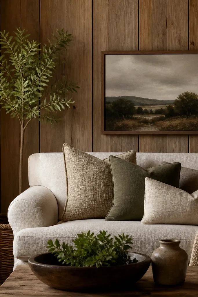 Year-round decor for old wood panel walls